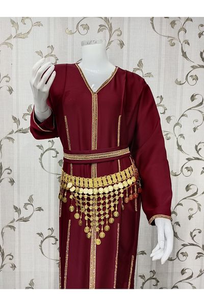 LAİN Elegant jalabiya decorated with luxurious gold embroidery, with a gift of a belt of pounds