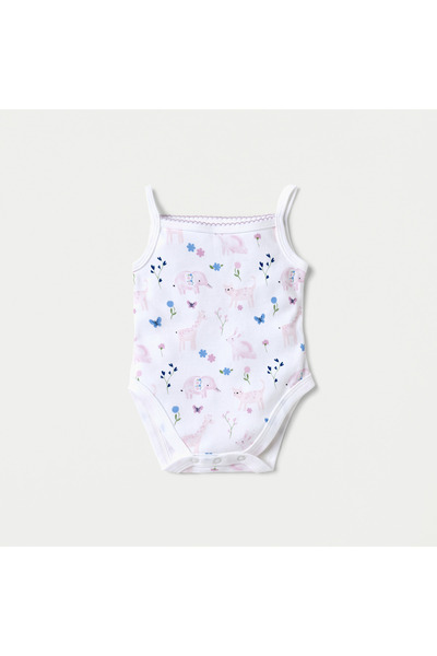 Juniors بدلة جسم بدون أكمام بطباعة كاملة مع زر كبس للإغلاق