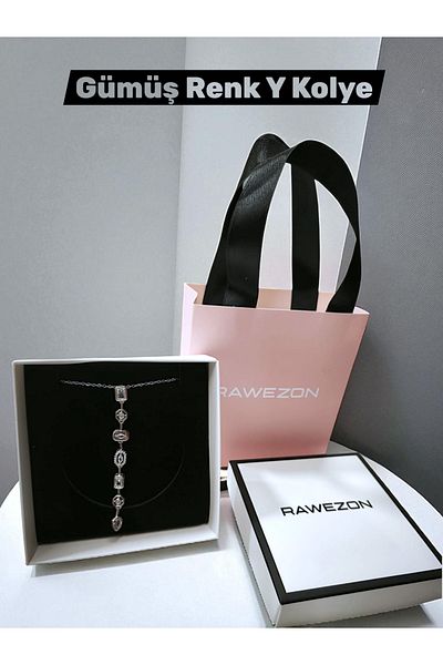 RAWEZON Boxed Set with Special Bag - Silver Color Zircon Stone 7 Element Y Necklace - Gift Set for Lover and Friend