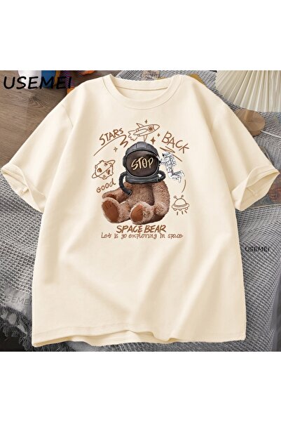 Tarzsokak Tricou Funny Space Bear Bărbați Femei Casual Bumbac cu mânecă scurt...