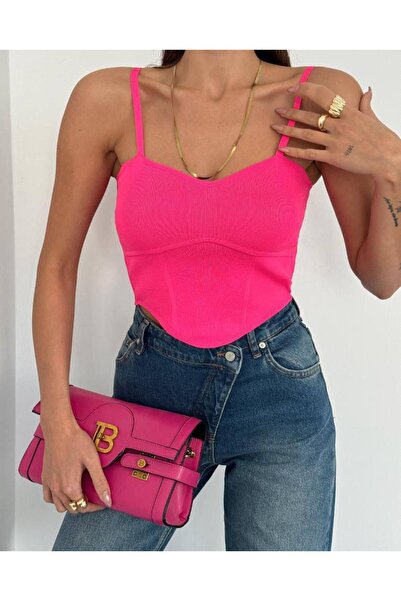 Bisou kadın korse formlu ribana atlet - body fit crop