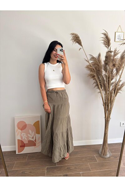 DUSOHOME Muslin Maxi Skirt with Elastic Waist