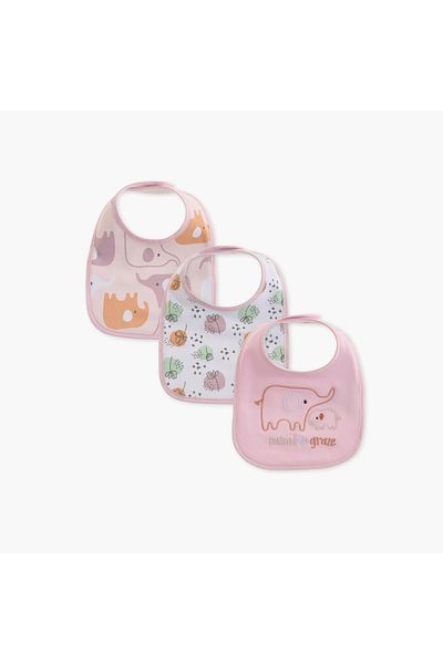 Juniors Elephant Print Bib with Hook and Loop Closure - Set of 3