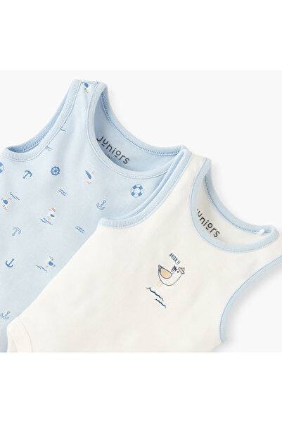 Juniors Printed Sleeveless Bodysuit with Round Neck - Set of 2