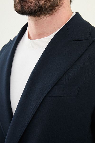 Mcr Straight Oversize Wide Collar Double Breasted Men's Suit Navy Blue - 45400.25Y