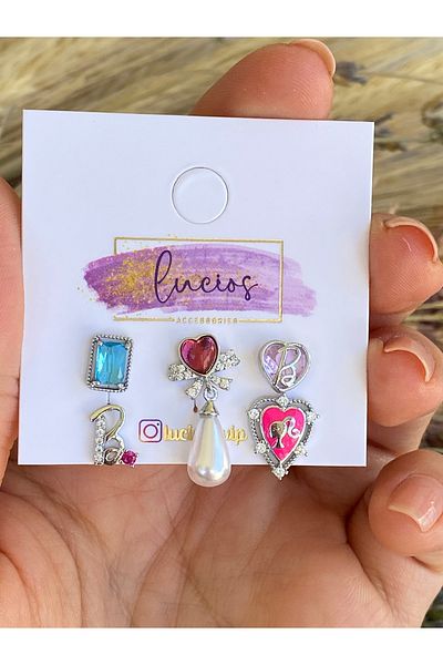 Lucios Barbi̇ Girl 5-Piece Earring Set (Silver Needle)