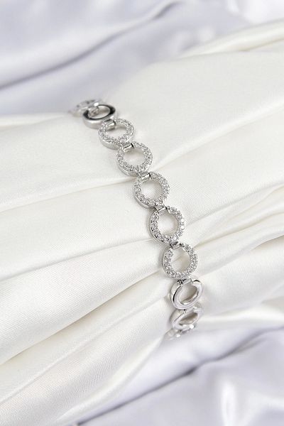 Clariss Brass Zircon Stone Row Ring Model Silver Color Women's Bracelet