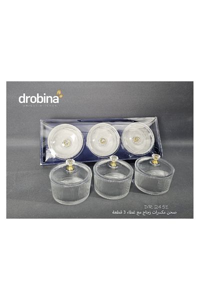 drobina صحن مكسرات كريستال زجاج 3 قطعة مع اغطية من دروبينا