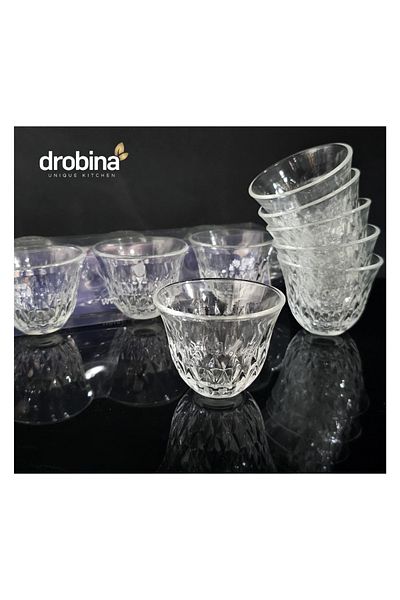 drobina طقم فناجين قهوة عربي 6 قطع كريستال شفاف من دروبينا