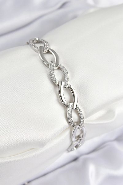Clariss Brass Zircon Stone Chain Model Silver Color Women's Bracelet