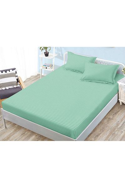 Sonia-home Bed cover and 2 pillowcases, with elastic, Damask, 2 persons, Plain, 180x200cm, Duck Egg Green