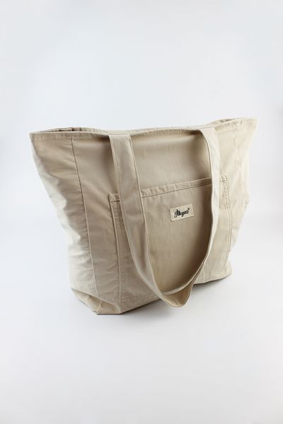 İLKYAZ Solid Color Linen Fabric Snap Closure Beige Women's Medium Size Shoulder Bag 30X32X12 cm