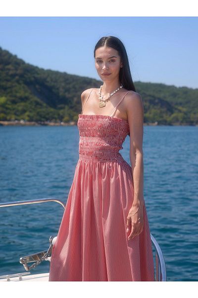 Juste Stripe Pattern Gipeli Strap Maxi Dress Red