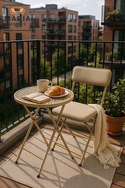 MARIA HOMES Beige Metal Folding Round Patio Table