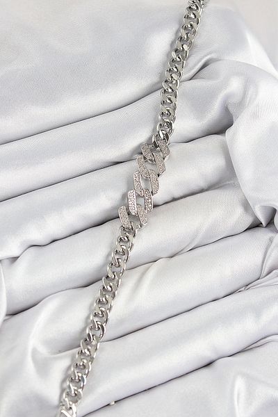 Clariss Brass Zircon Stone Crushed Cuban Chain Model Silver Color Women's Bracelet