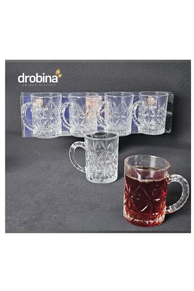 drobina طقم فناجين شاي 4 قطع زجاج كريستال شفاف من دروبينا