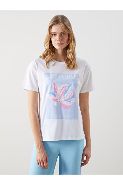 LC Waikiki Bedrucktes Damen-T-Shirt mit Rundhalsausschnitt