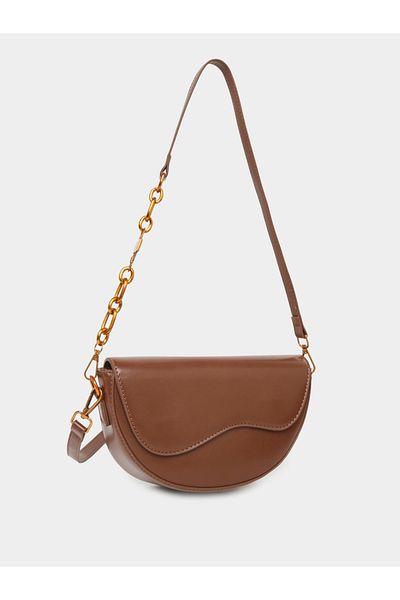 Styli Solid Half Moon Saddle Bag with Flap Front
