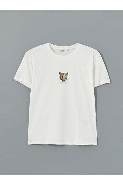 LC Waikiki طاقم الرقبة ليوبارد مطبوعة المرأة تي شيرت