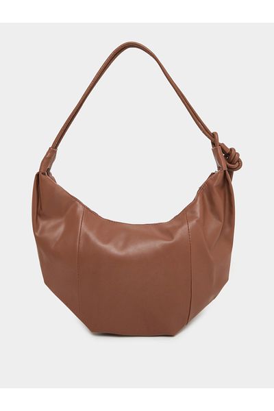 Styli Solid Leather Shoulder Bag with Zip Closure