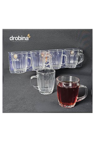 drobina طقم فناجين شاي 4 قطع زجاج كريستال شفاف من دروبينا