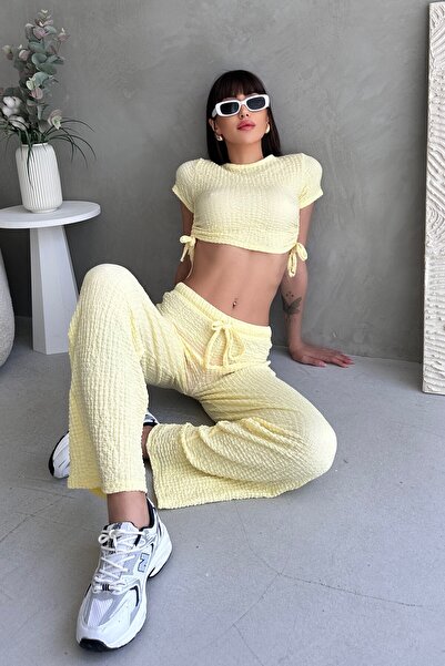 New Now Yandan Tightened Seersucker Fabric Waist Adjustable Elastic Pants Suit