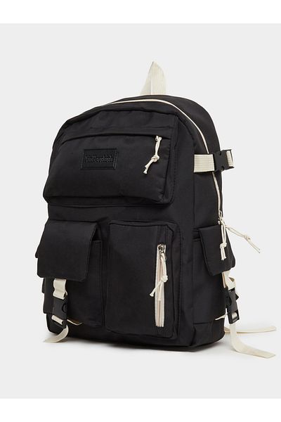 Styli Girls Black Buckled Pocket Backpack