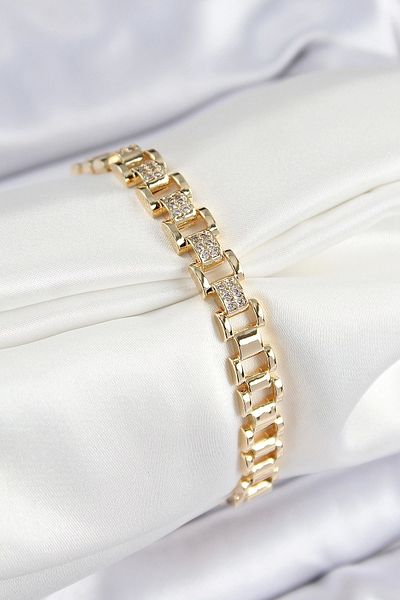 Clariss Brass Zircon Stone Partial Model Gold Color Women's Bracelet
