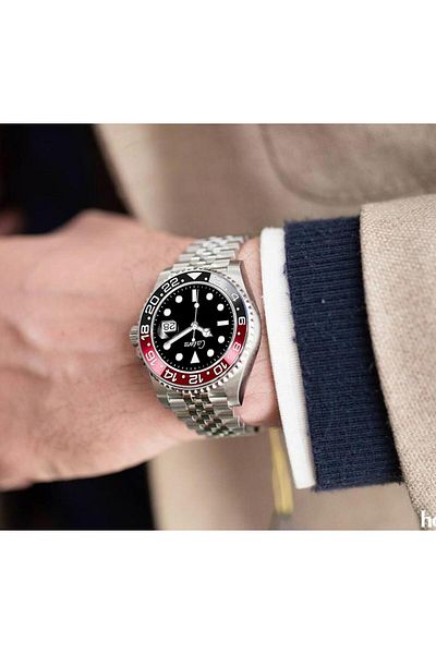 catera Luxury men's watch, Caterra brand, silver strap, black and red frame