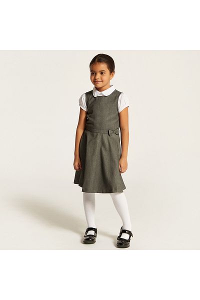Juniors Solid Pinafore with Bow Accent