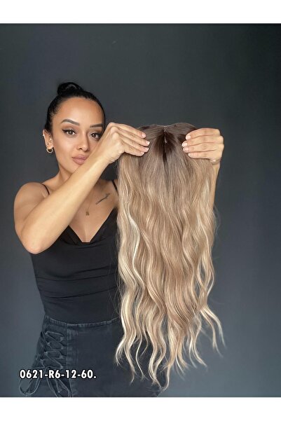 Suzan Peruk Gerçek Saç Dokusunda Sentetik Tül Tepelik Tepe kısmı cilt görünüm...