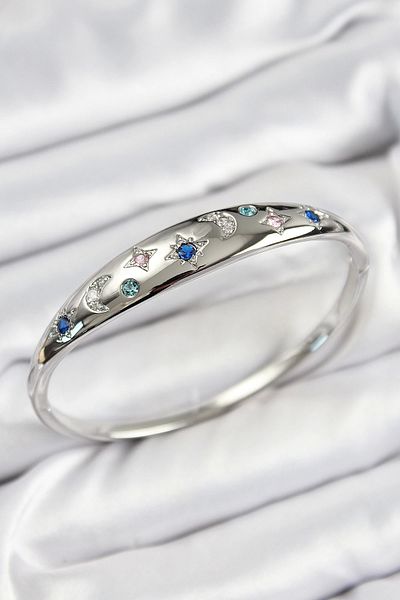 Clariss Brass Zircon Stone Pole Star and Crescent Model Silver Color Women's Handcuffs
