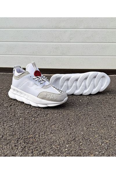 EXCLUSIVE STYLE Adidasi din piele ecologica si catifea albi - CHAIN