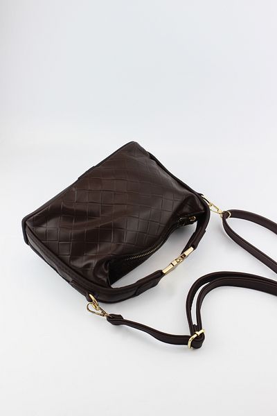 İLKYAZ Bitter Brown Knitted Pattern Lock Handle Zipper Closure Small Size Women's Hand and Shoulder Bag 24X16X13 cm