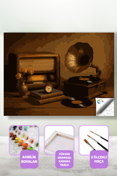 Tuvalle Nostaljinin Ritmi Sayılarla Boyama Seti, Hobi Seti, 40X50 Tablo, Fırç...