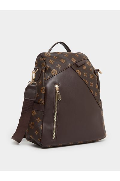 Styli Monogram Print Backpack with Zip Pocket