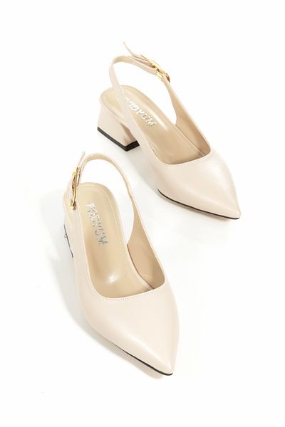Ayakkabı Podyumum '' Belle'' Skin Skin Pointed Toe Back Open Big Buckle 3 cm Thick Heel New Season
