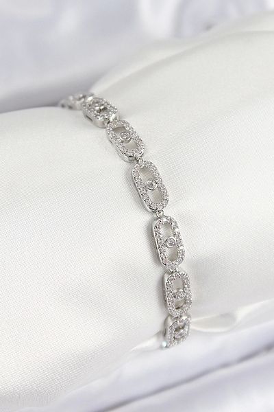 Clariss Brass Zircon Stone Messika Model Silver Color Vip Series Women's Bracelet
