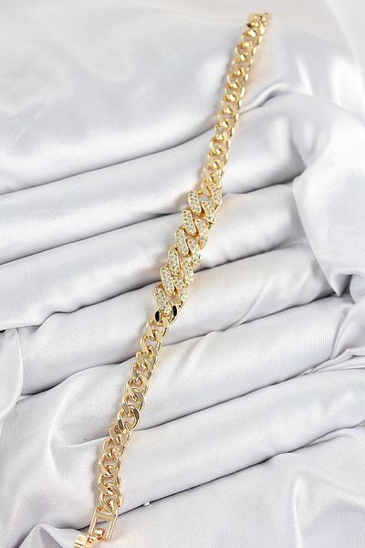 Clariss Brass Zircon Stone Cuban Chain Model Gold Color Women's Bracelet