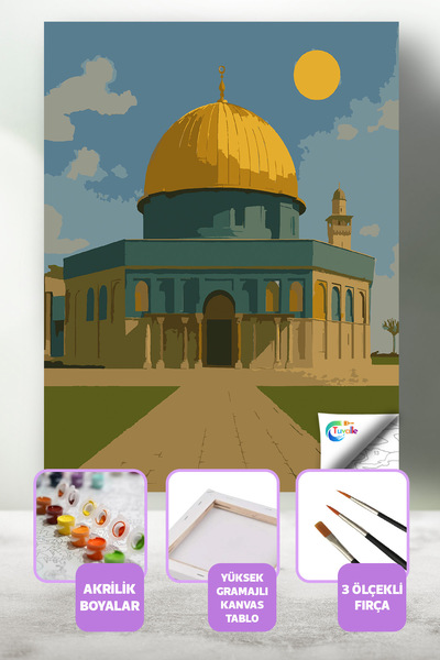 Tuvalle Kudüs’te Bir Sabah Sayılarla Boyama Seti, Hobi Seti, 40X50 Tablo, Fır...