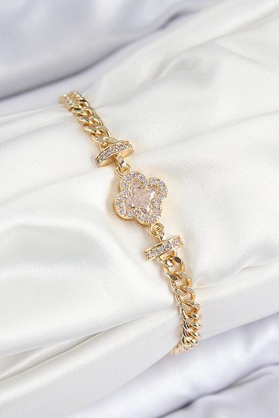 Clariss Brass Zircon Stone Clover Model Gold Color Women's Bracelet
