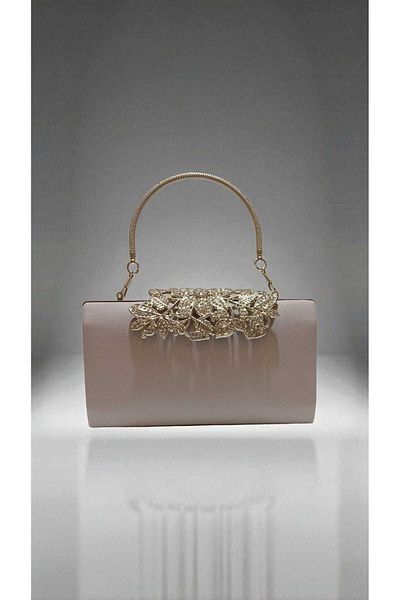 Butik Beyabags Zara Nubuck Fabric Metal Handle Evening Bag