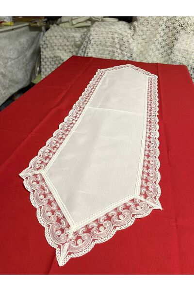 Adige Güpürlü Keten Lüx Runner - Beyaz & Krem Renk Seçenekli - Şık ve Modern ...