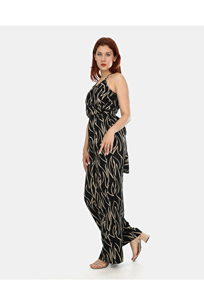 JK Stores Tie-Up - Patterned Brown Jumpsuit