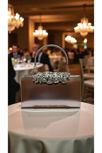 Butik Beyabags Anthracite Slippery Imitation Leather Metal Handle Evening Bag