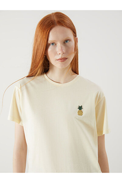 LC Waikiki Tricou de damă cu broderie ananas cu guler rotund