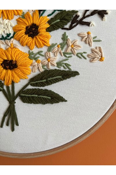 shop El Yapımı Nakışlı Çiçek Buketi Punch Duvar Tablosu - Kasnakta Dekoratif Tasarım