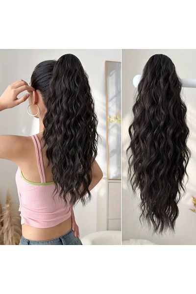animis beauty Dark Satin Ponytail Extension, created, clip-in type, 60 cm, synthetic fiber with a look
