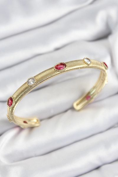Clariss Brass Colored Zircon Stone Vintage Model Gold Color Women's Handcuffs