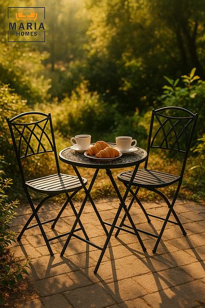 MARIA HOMES Foldable Round Metal Bistro Table – Black Perforated Design